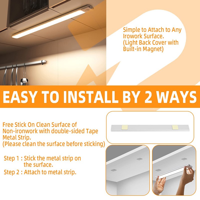 LED Motion Sensor Cabinet Closet Light Under USB Rechargeable Kitchen Strip Lamp