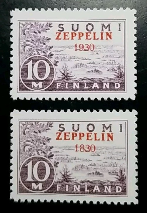 Finland #C1 1930 10M Zeppelin Normal & Year Error Air Mail Stamp Replica Set