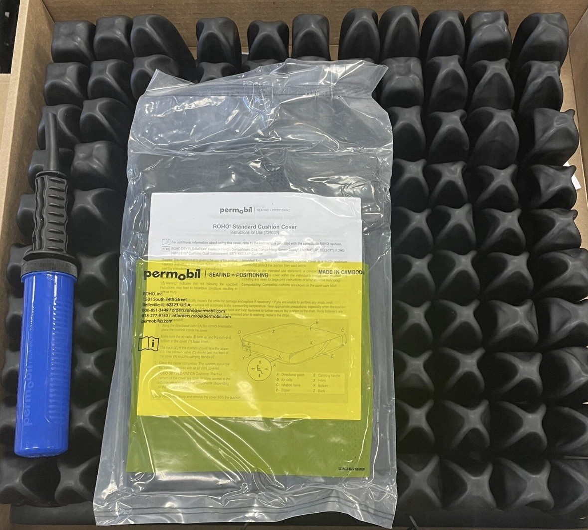 ROHO High Profile Single Valve Wheelchair Seat Cushion 16x16 in 1R99C w/ Pump