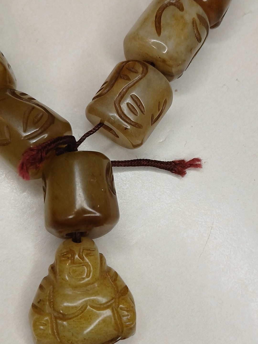 Antique Vtg Original China Tibetan Carved Prayer Jade Beads Buddha