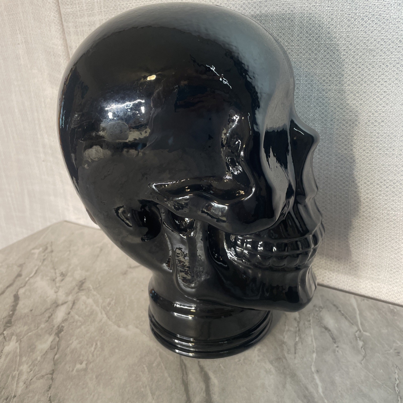 LARGE Black GLASS SKULL Recycled Glass Spain 10.5 inches Vidrios San Miguel NEW