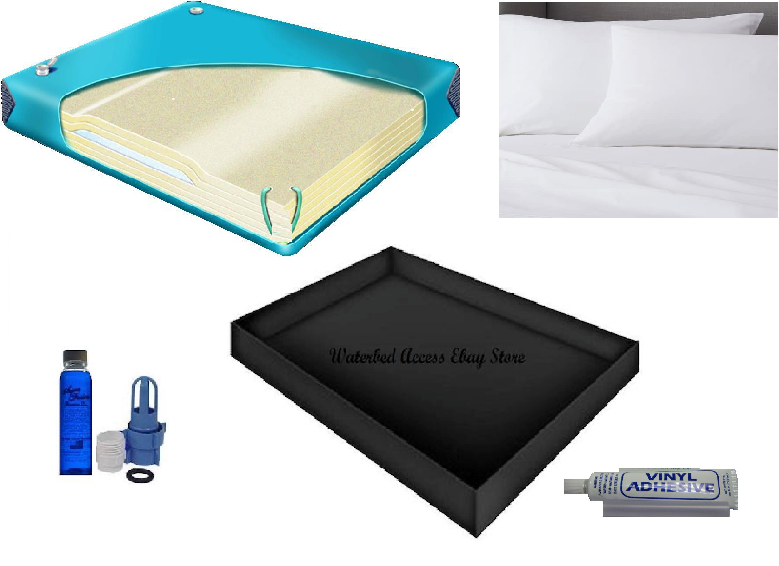 90% Waveless Waterbed Mattress with Liner, Cotton Sheets, Fill kit & Conditioner