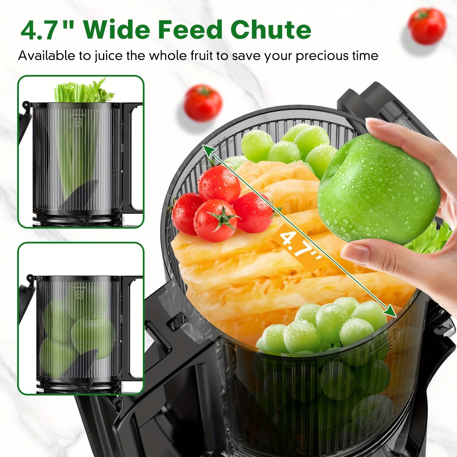 Cold Press Masticating Juicer 350W Slow Juicer Wide Feed Chute High Juice Yield
