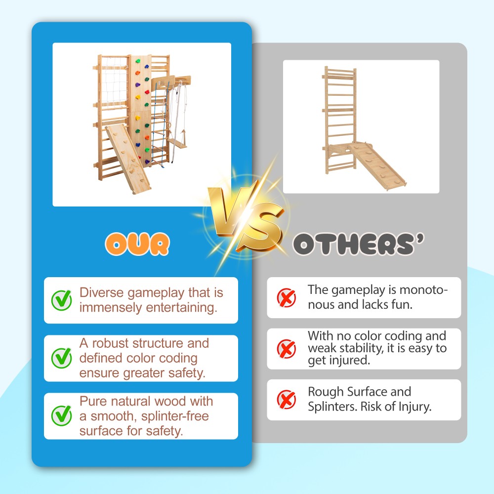 Indoor Climbing Set Rock Climbing Wall Wooden Swings Gymnastic Rings Rope Ladder