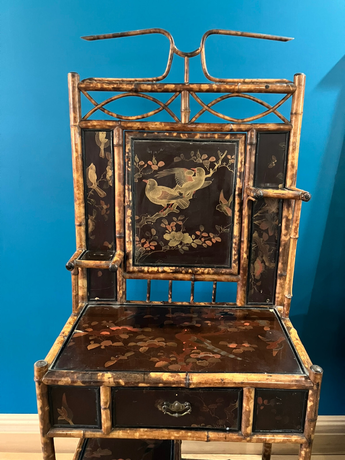 Victorian Tortoiseshell Bamboo & Japanned Lacquer Bonheur du Jour Late 19th C