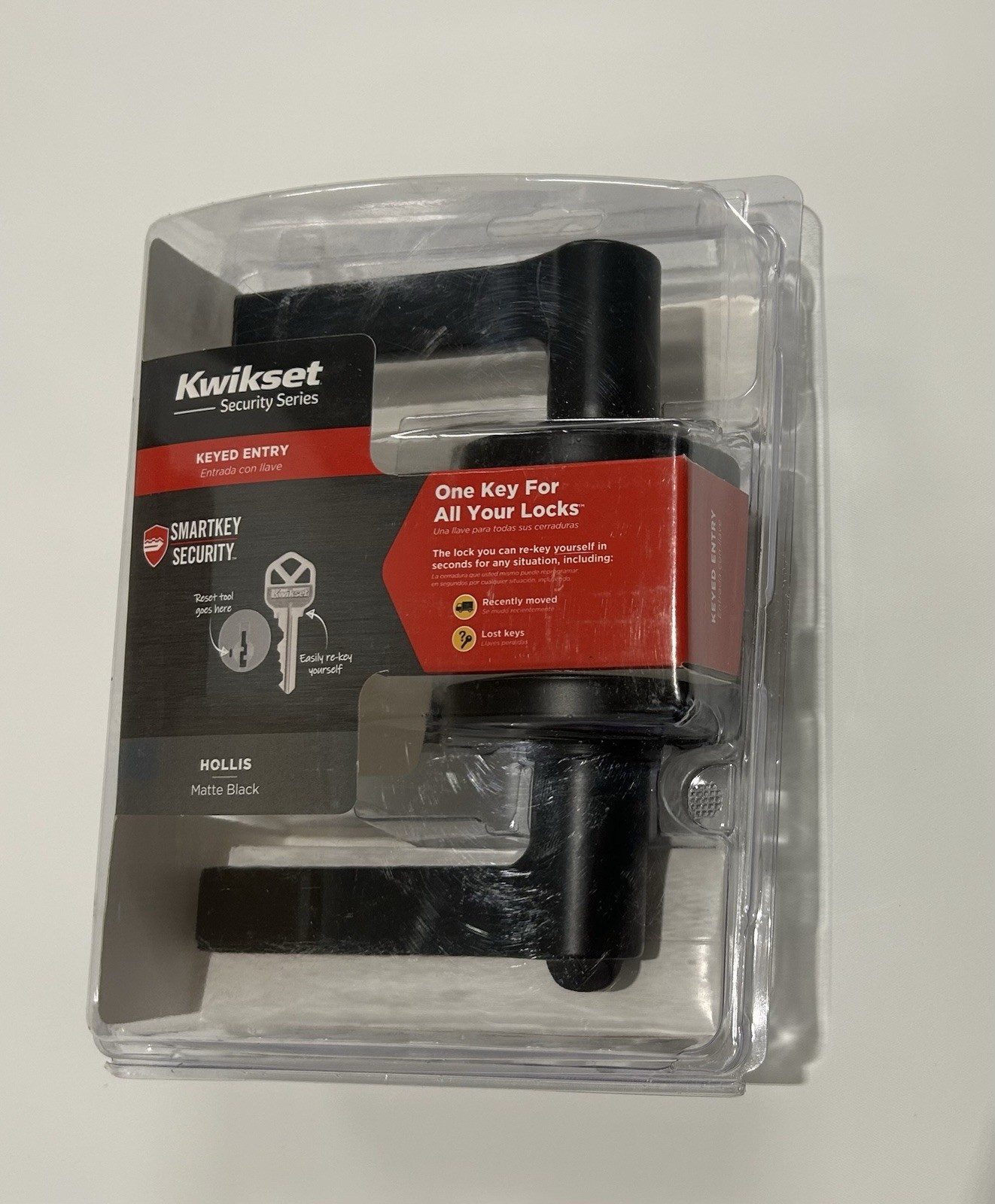 Kwikset Hollis Round Matte Black Keyed Entry Door Handle with SmartKey Security