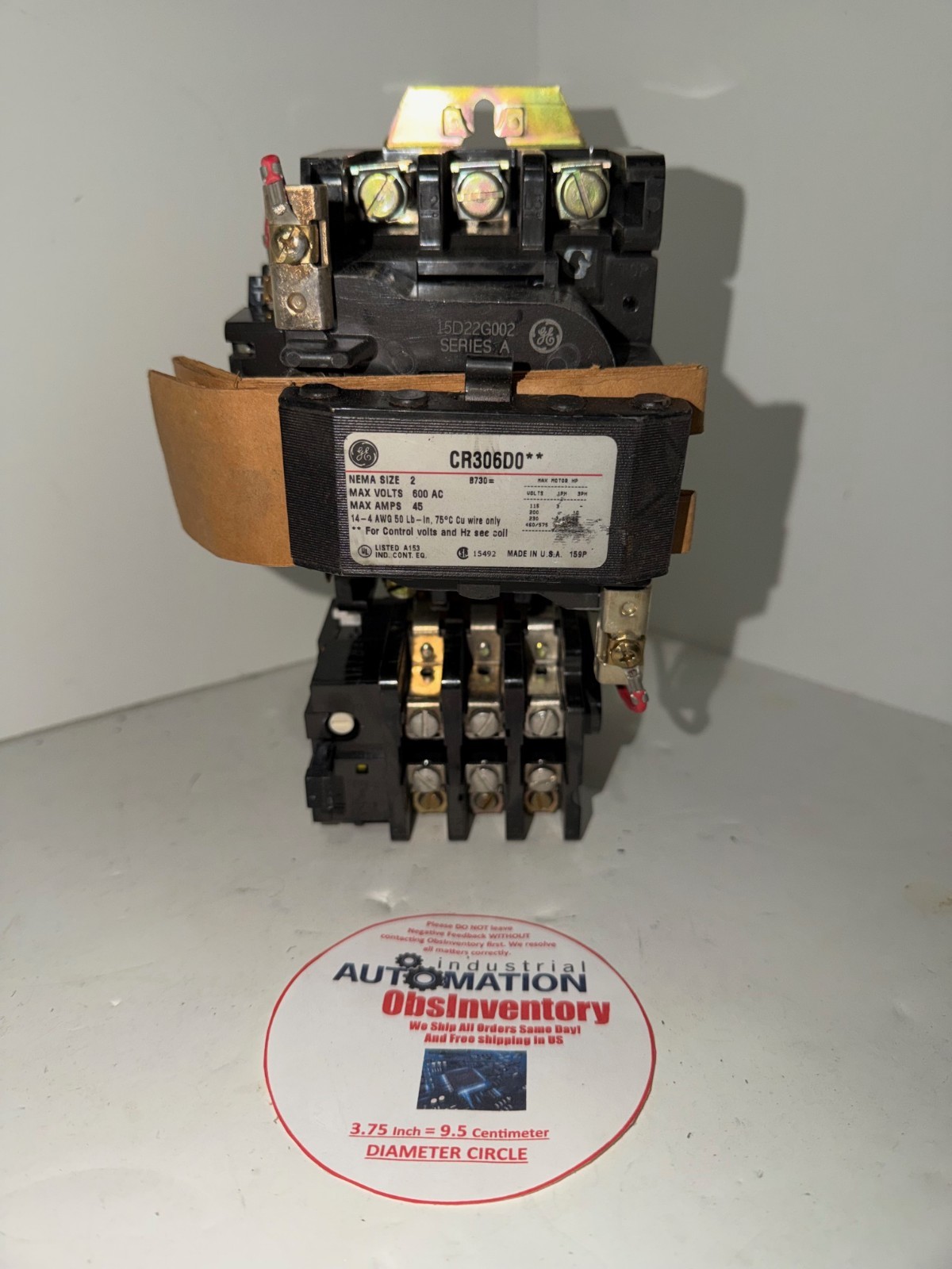 GE NEMA SIZE 2 STARTER CONTACTOR 25 HP 3PH 600 VAC 45 AMP CR306D0 W/ CR305X200A