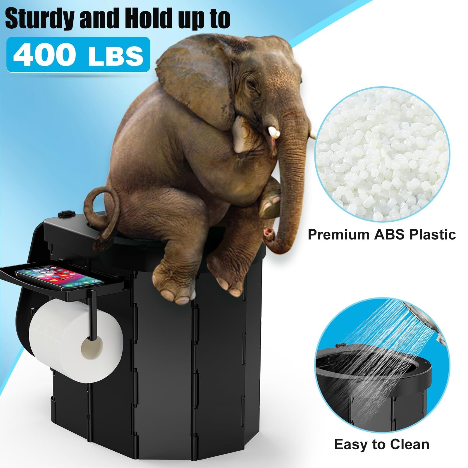 Portable Camping Toilet with Detachable Phone Shelf and Toilet Paper Holder