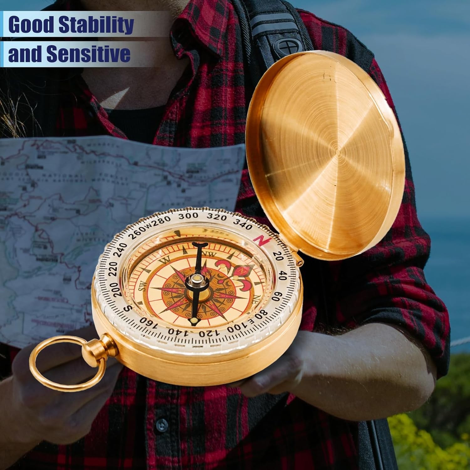 Portable Compass Brass Keychain Watch Pocket Outdoor Camping Hiking Navigation