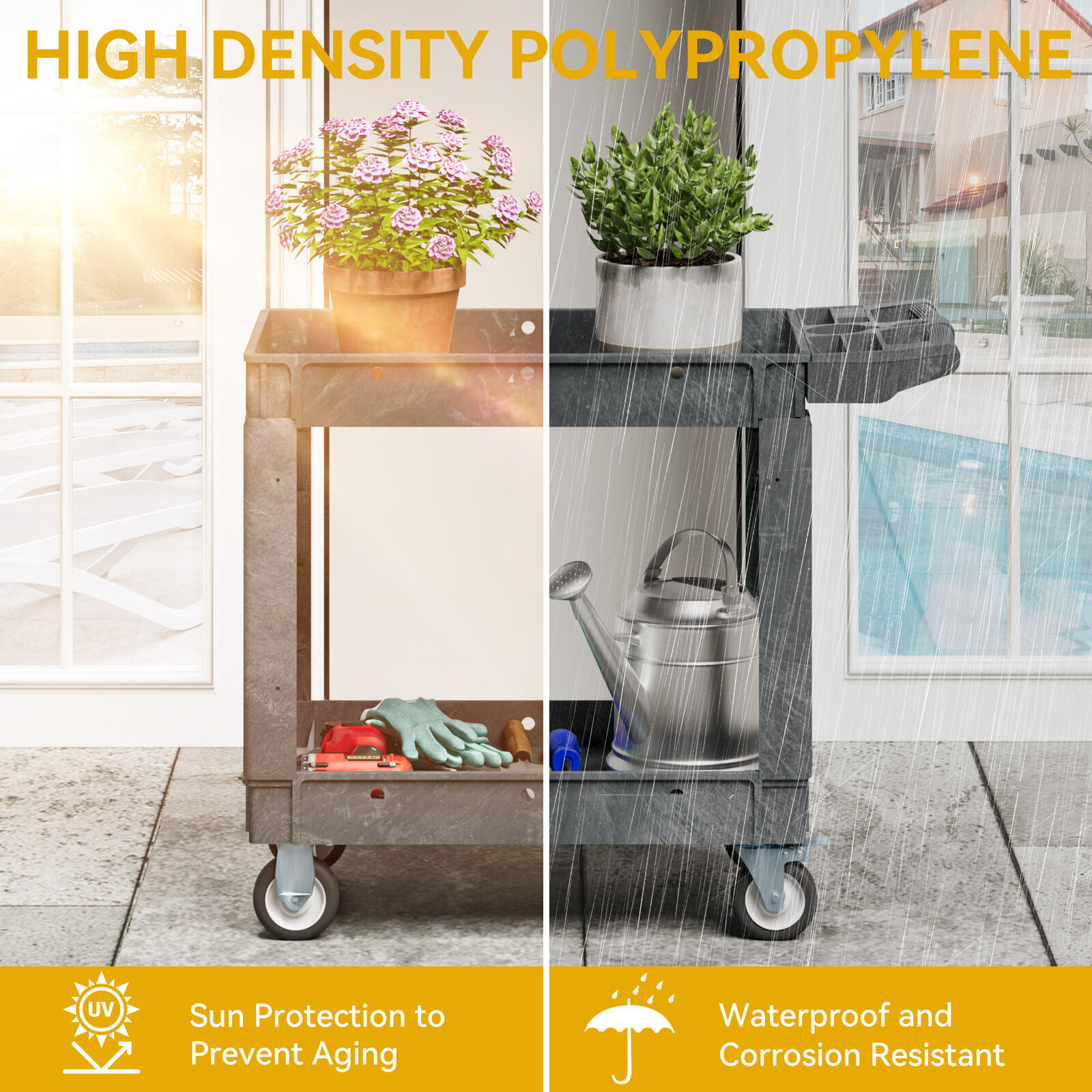 550 lbs Capacity Utility Cart 2 Shelf Rolling Storage Plastic Service Work Carts