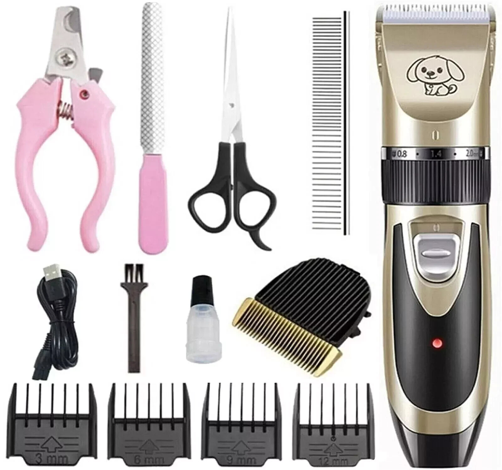 Dog Cat Pet Grooming Kit Rechargeable Cordless Electric Hair Clipper Trimmer Set