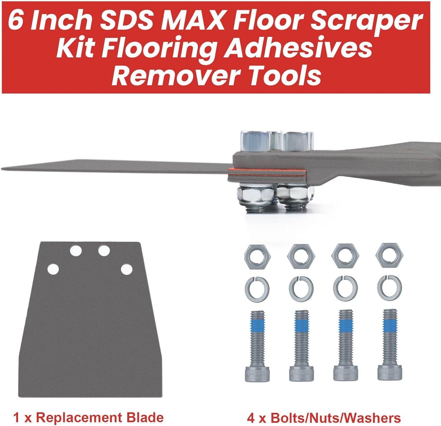 TOOVEM 24.5" SDS Max Floor Scraper 6” Wide Tile Removal Bit and Heavy Duty Blade