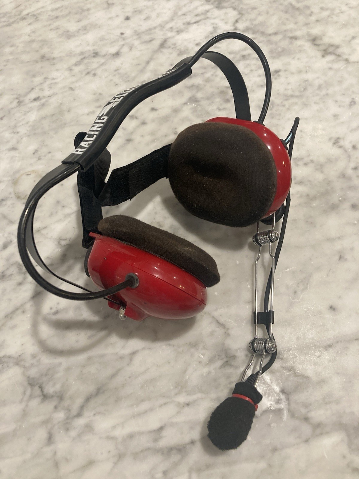 (2) Racing Electronics Headsets Headphones With Boom Mics & Back Straps