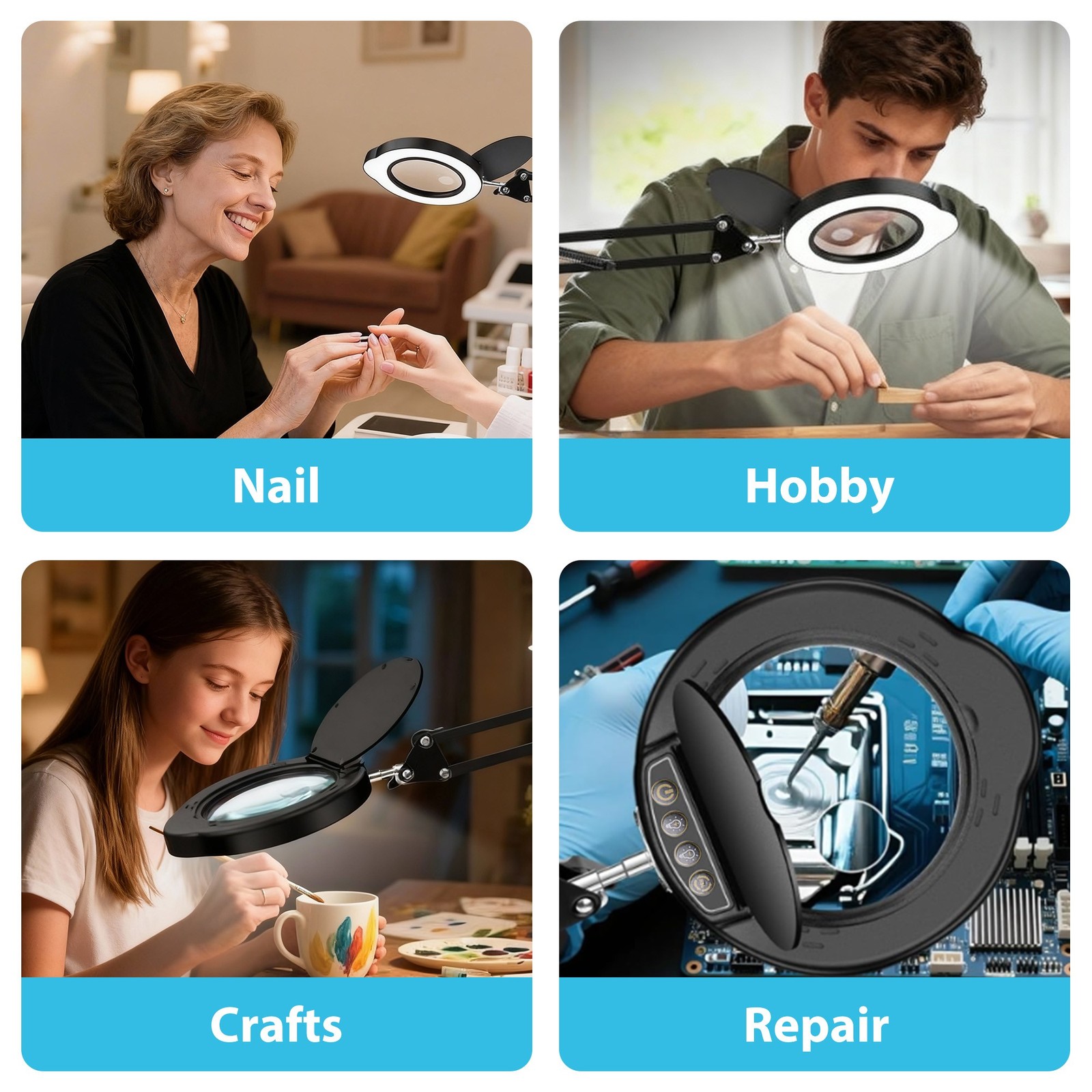 15X Magnifying Glass Desk Light Magnifier LED Lamp Reading Lamp With Lid + Clamp