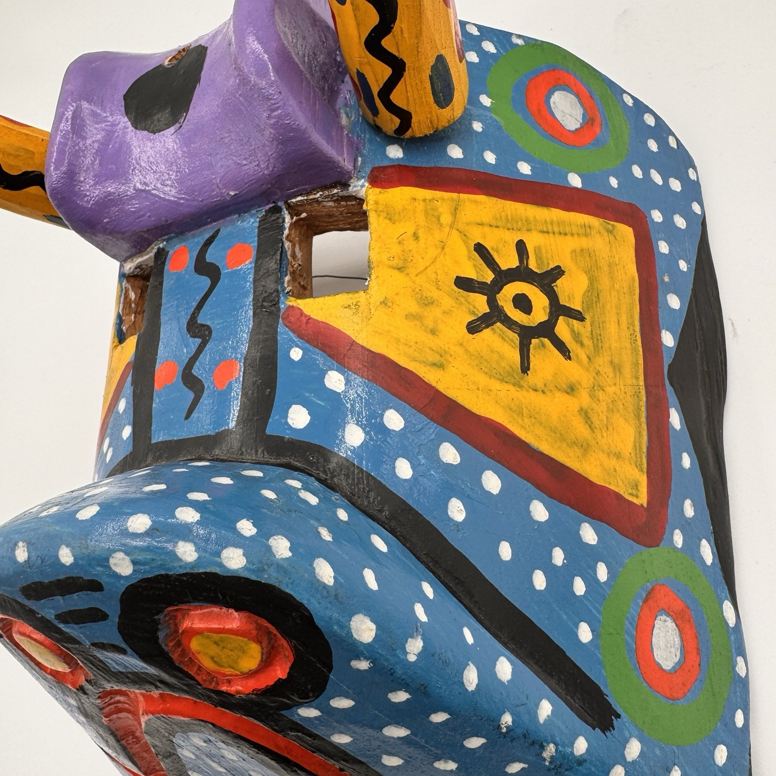 Vintage Guatemalan Festival Bull Mask Hand Carved Wood Folk Art Toro