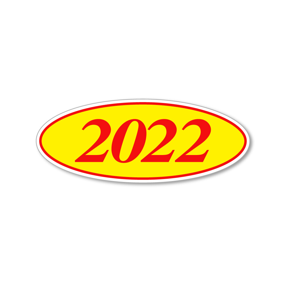 Car Dealer Windshield Oval Model Year Stickers, 4 Digit Red/Yellow