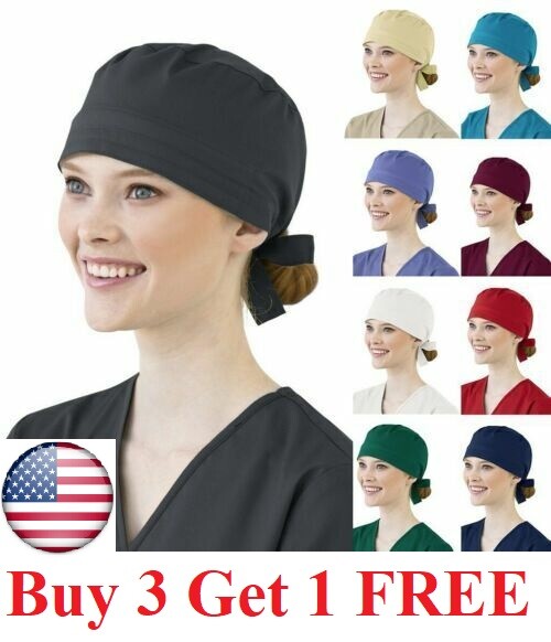 Surgical Scrub Cap Doctor Nurse Kitchen Cotton Hat  with Sweatband Adjustable US