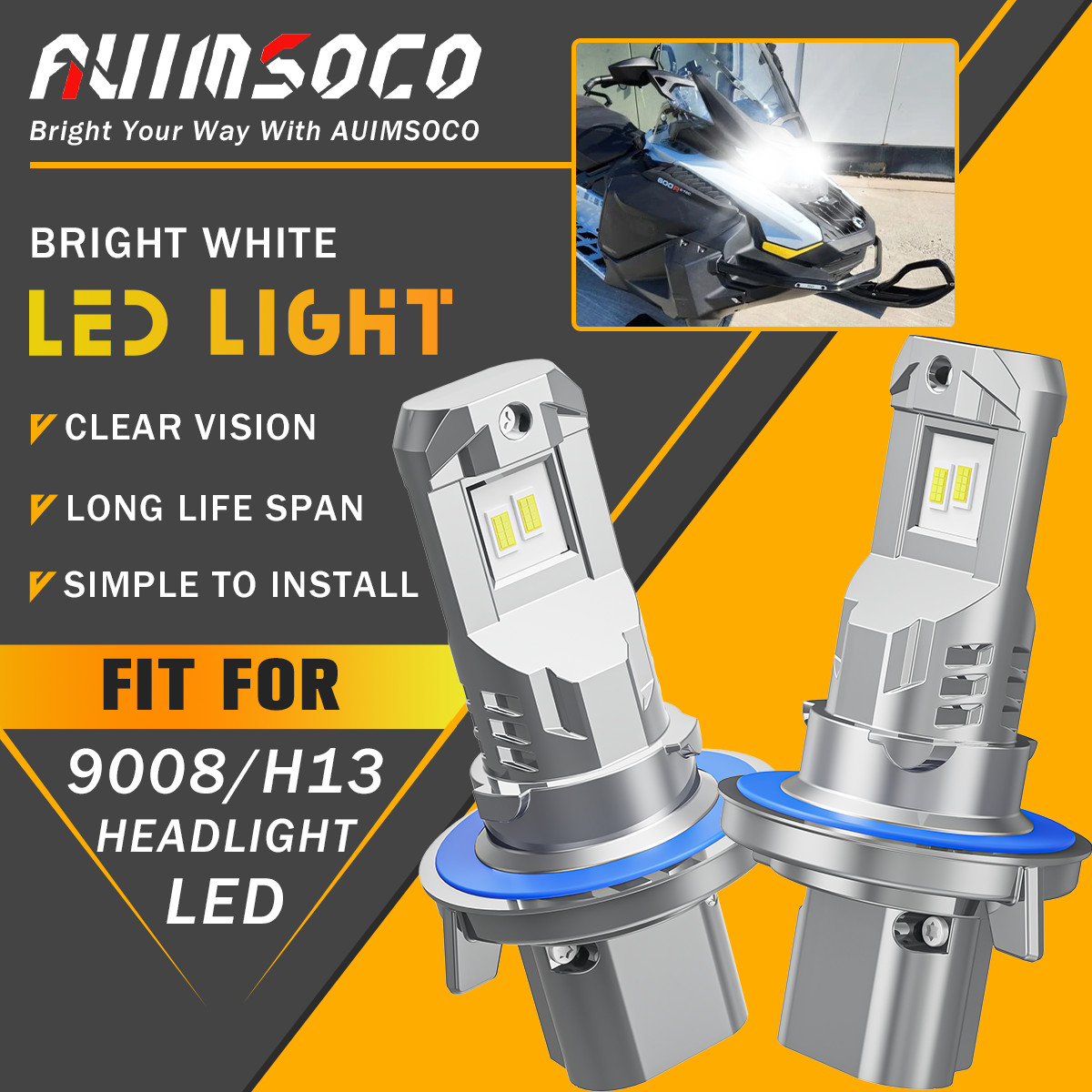 LED Headlights High Low Beam 2x Bulbs For SKI-DOO Gen4 pn 415130081 12v 55/60w