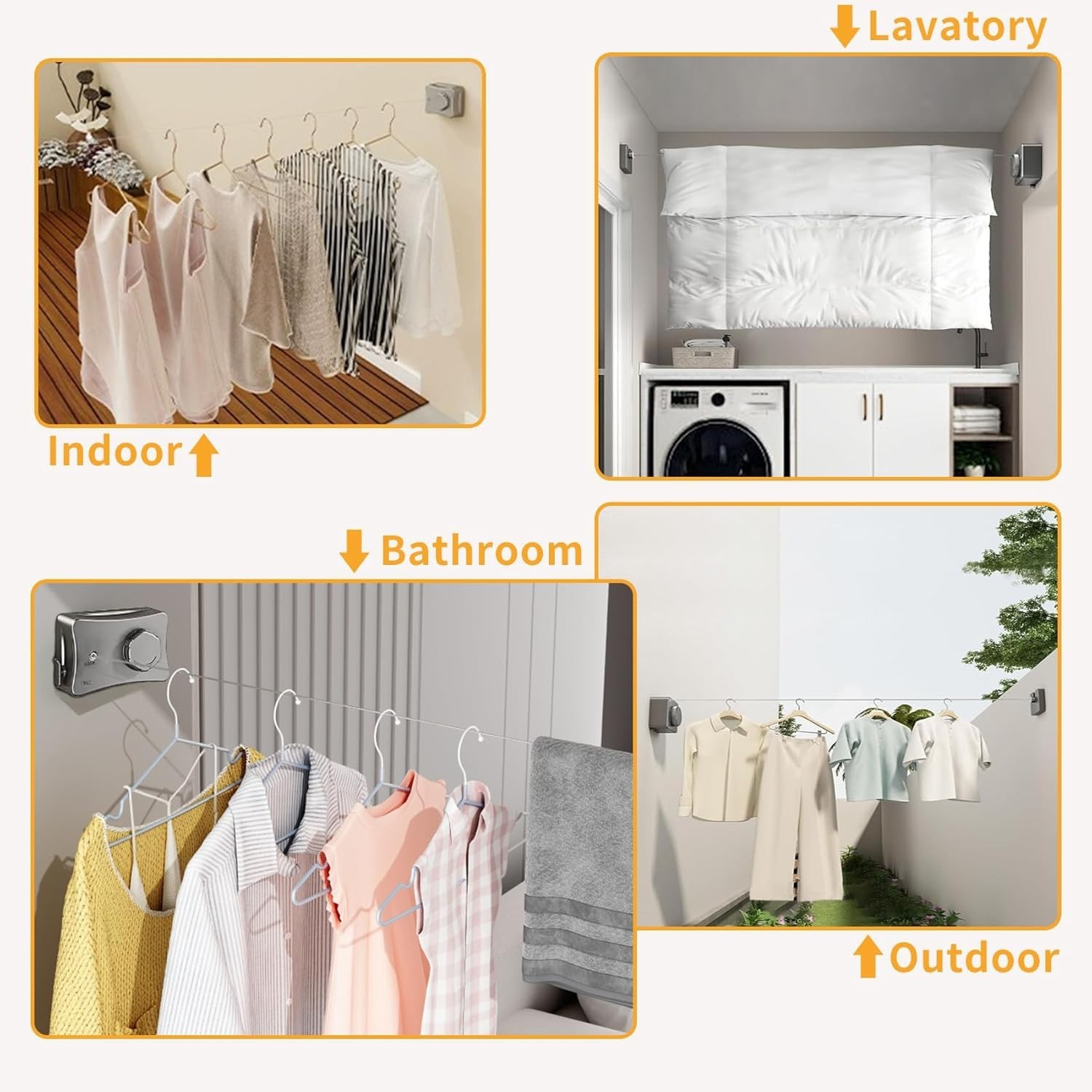 Retractable Clothesline Indoor Outdoor 16.7 Ft Stainless Steel Wall Mounted D...