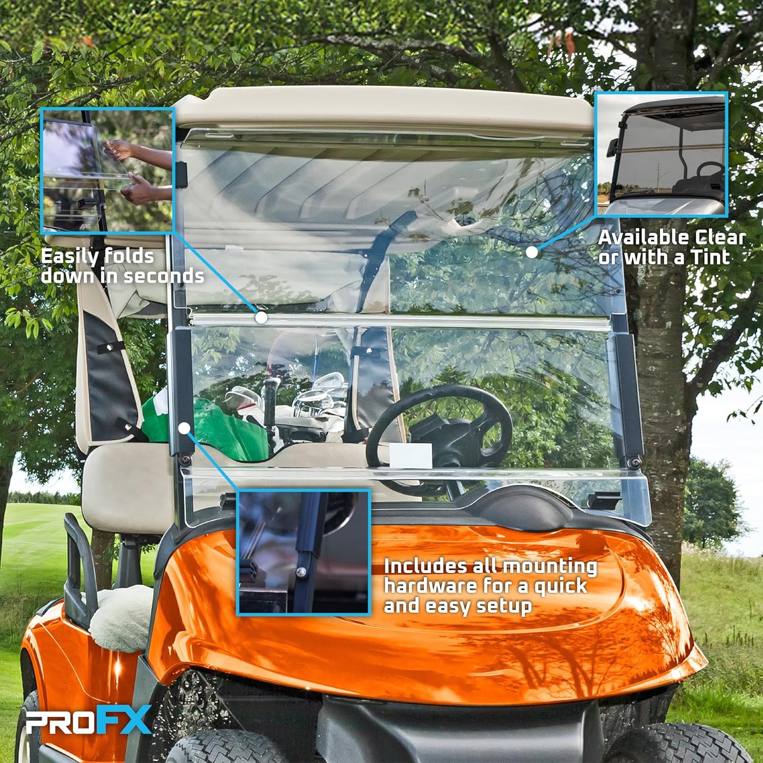 ProFX Golf Cart Windshield for EZGO RXV (2008-2023) - Tinted