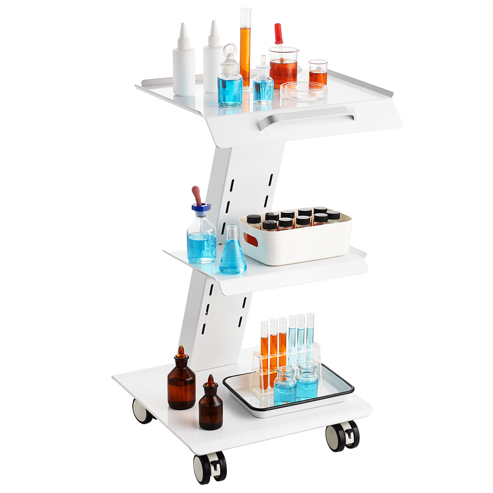 VEVOR Trolley Cart Dental Lab Mobile Rolling Serving Cart 3 Layers with Socket