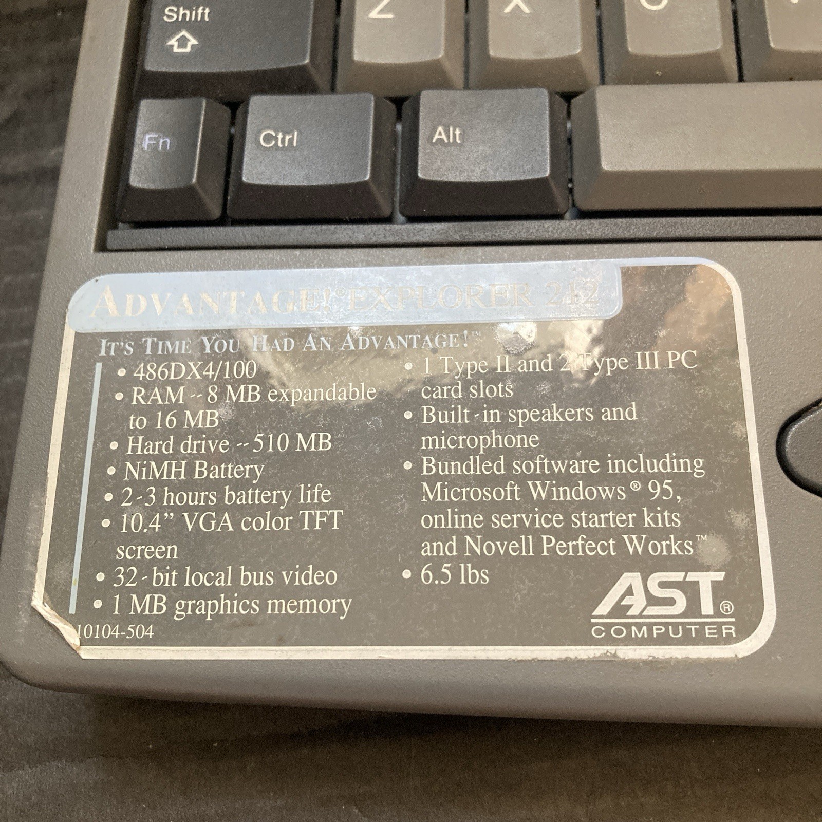 Vintage AST Advantage! Explorer 212 Laptop 486DX4/100 TFT, Working, Read Desc.