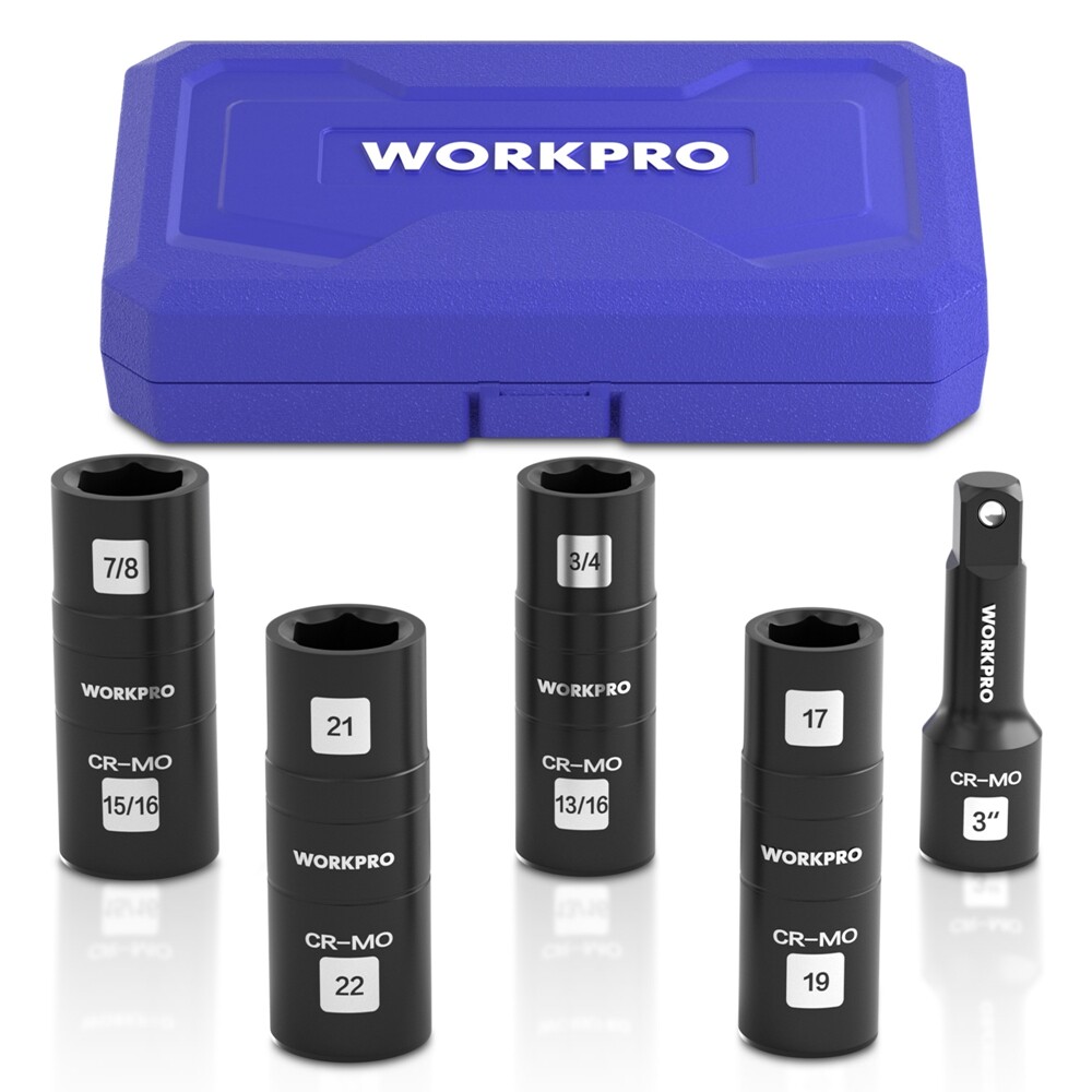 WORKPRO 5PC 1/2" Dr Impact Socket Set Lug Nut Wheel 3" Extension Bar Flip Socket