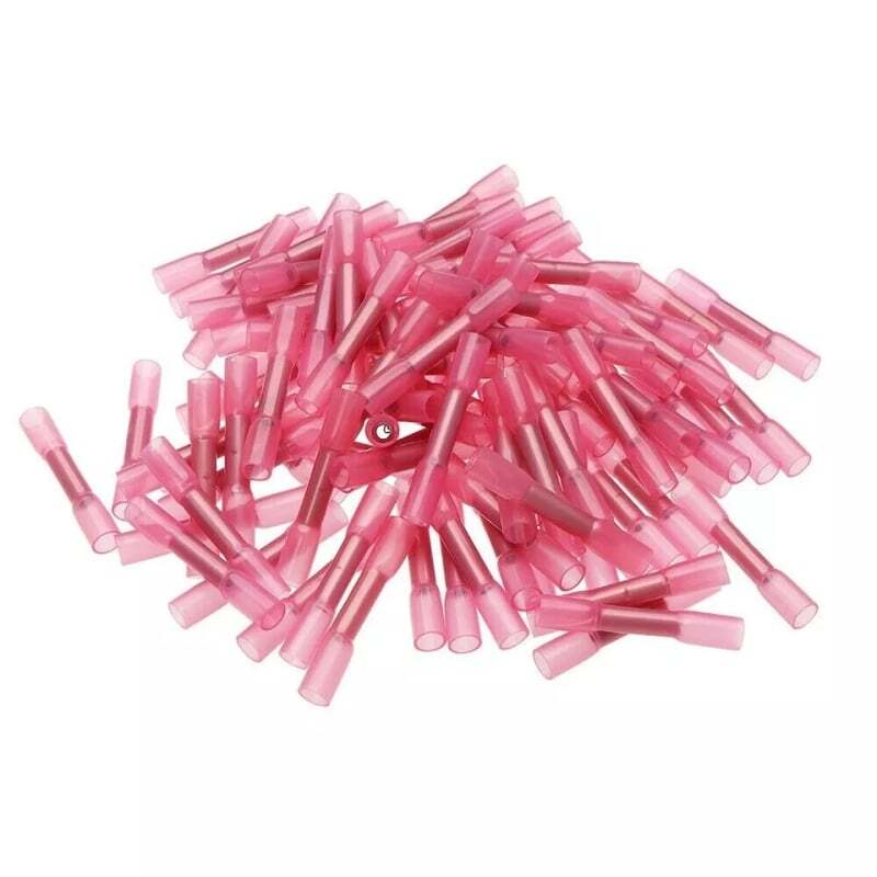 100Pcs 22-16AWG Red Heat Shrink Wire Butt Connectors Waterproof Splice Terminals
