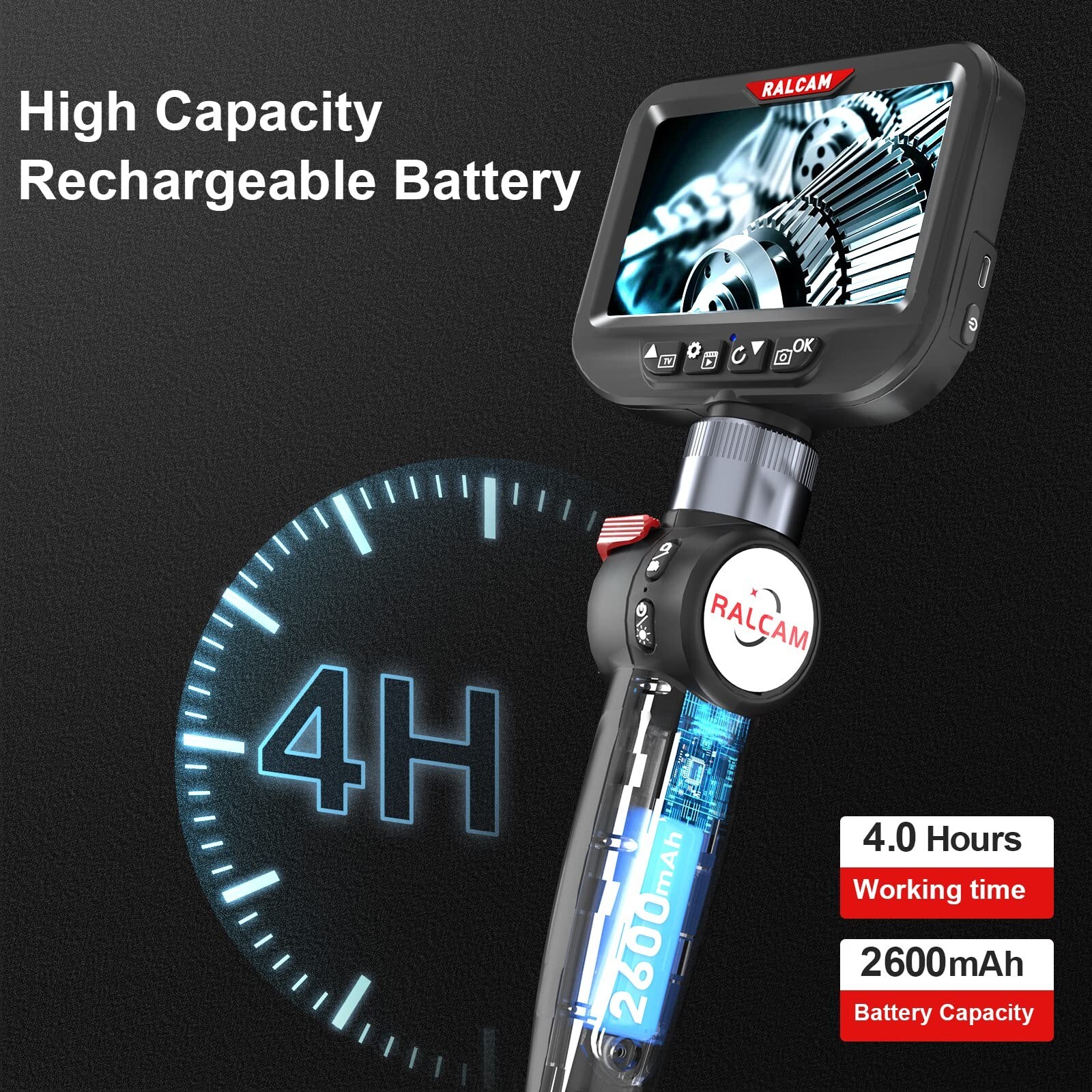 Ralcam Endoscope Inspection Camera Articulating Borescope 3.3FT Flexible Tube