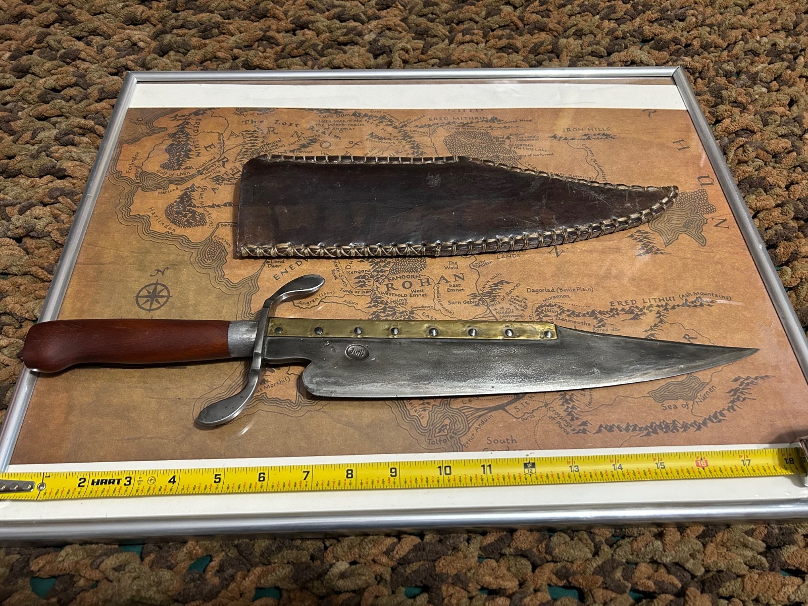 Big ol vintage custom bowie knife 12" blade 18" OAL, with custom leather sheath.