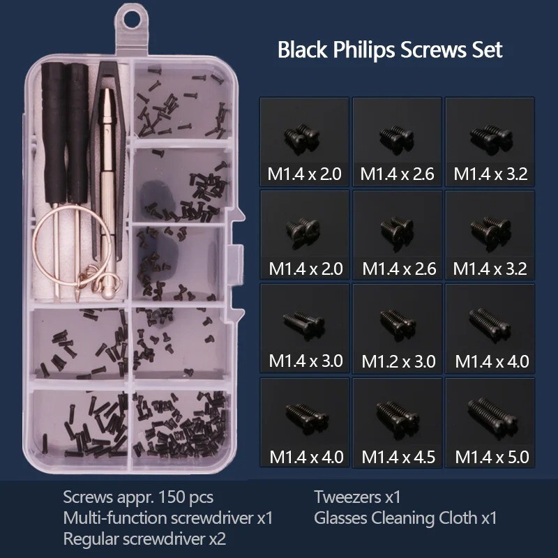 Universal Eyeglasses Sunglasses Watch Repair Kit Stainless Screws Screwdriver
