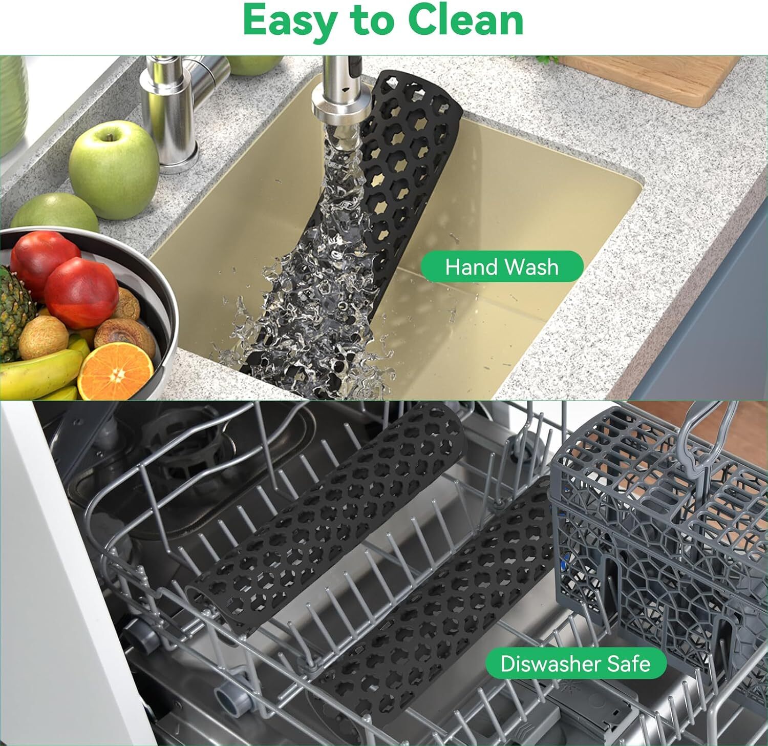 2PCS TOOVEM Kitchen Sink Mats Folding Farmhouse Rear Drain Sink Mats 13.6x11.6''