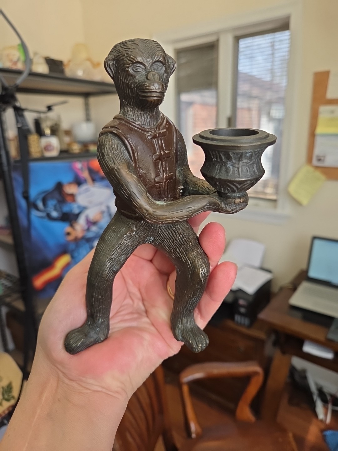 Antique Vienna Bronze Monkey Sculpture with Candle Holder 6.5" #2