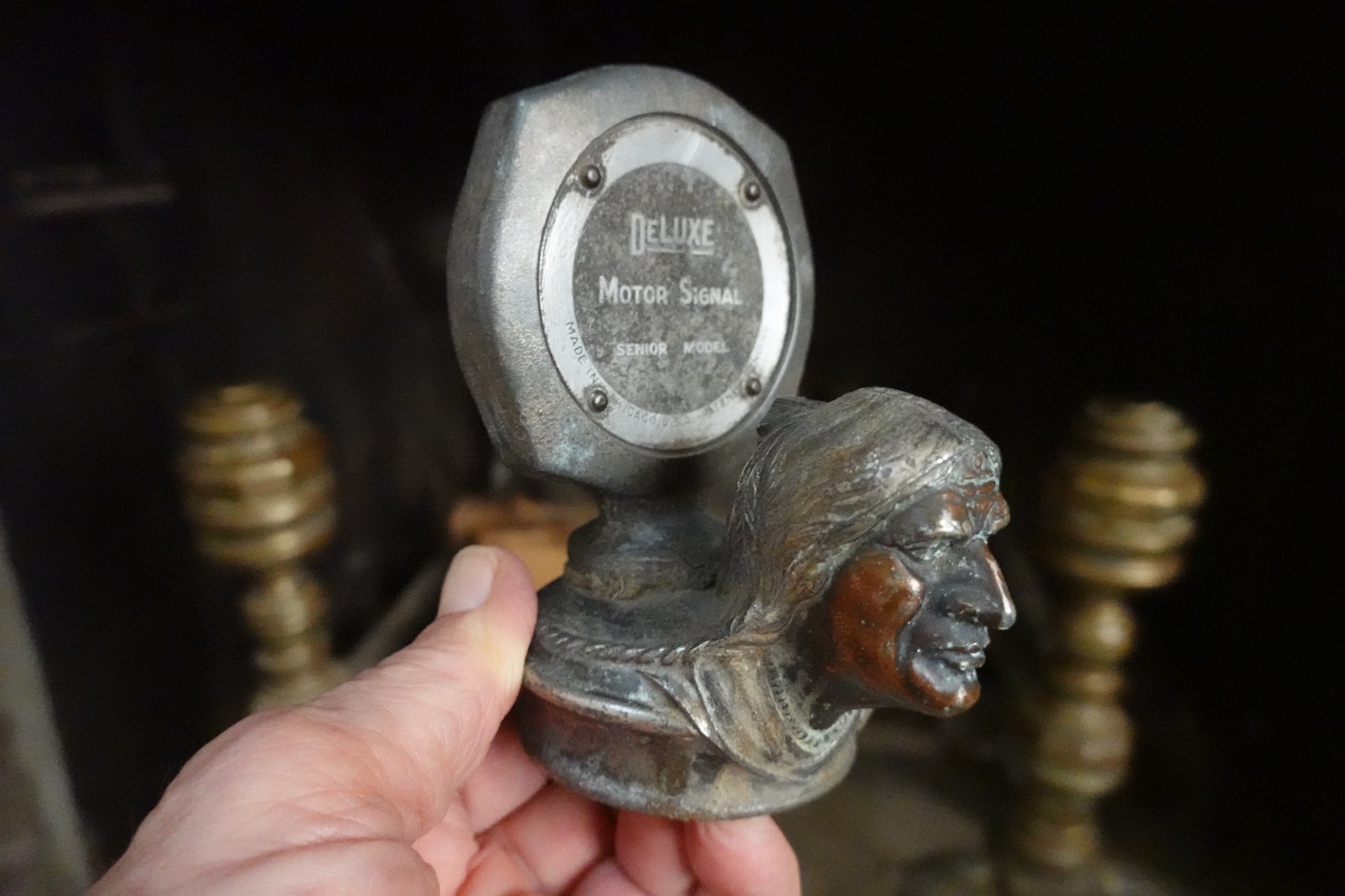 Antique 1929 PONTIAC INDIAN HEAD DELUXE MOTOR SIGNAL RADIATOR CAP HOOD ORNAMENT
