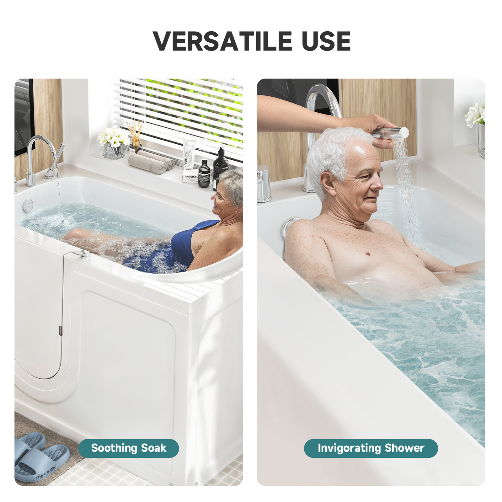 CO-Z Walk-In Tub 52" x 30" Low Entry with Shower Sprayer & Slip Resistant Floor