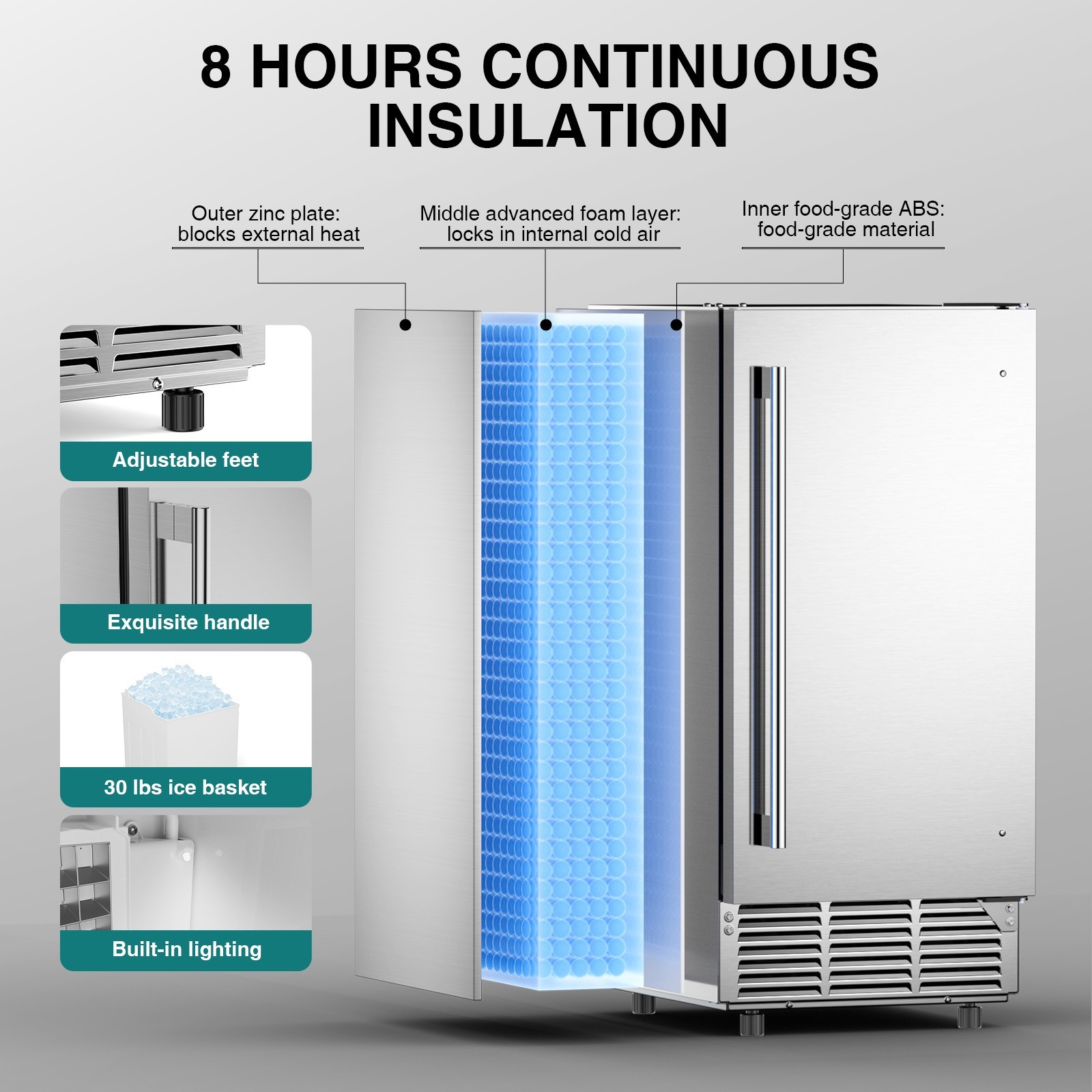 Commercial Under Counter Ice Maker Machine, 85 Lbs/Day Auto-Cleaning Ice Machine