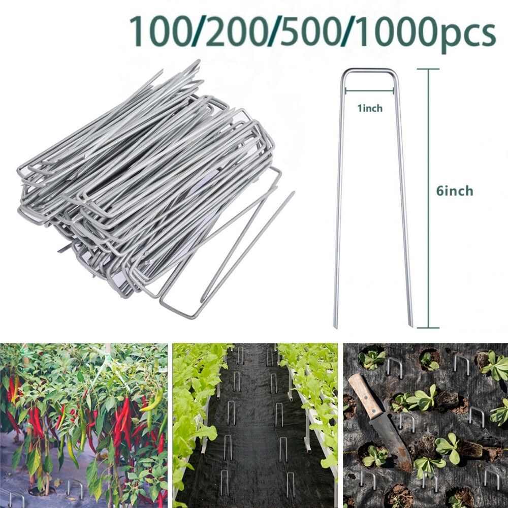 6" Garden Stakes 100/200/500/1000 Pack Landscape Staples Galvanized Sod Staples
