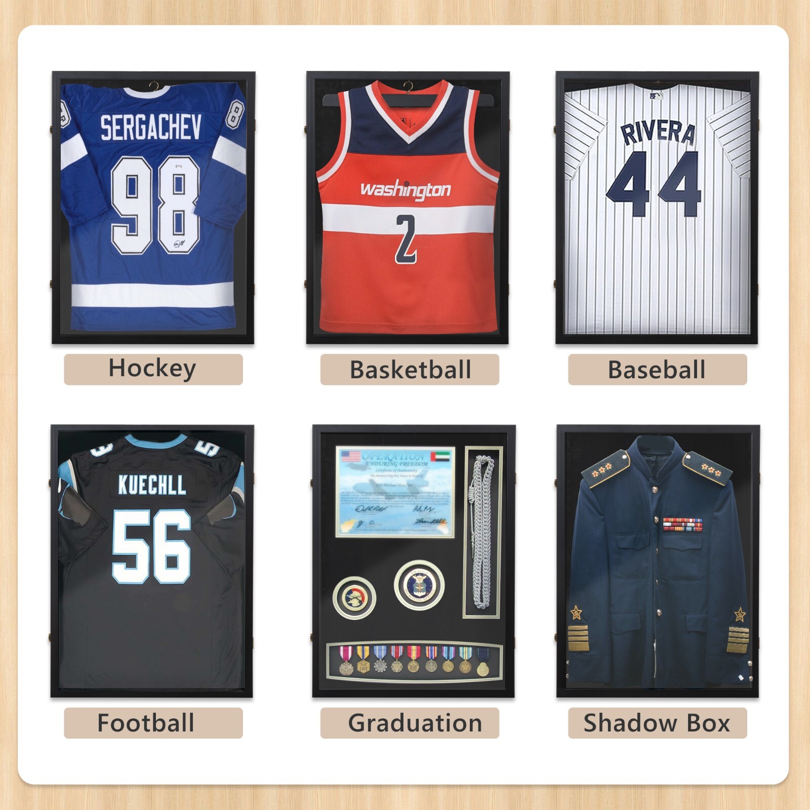 Jersey Display Case Frame Shadow Rack Box Exquisite Lockable with Hanger Wood