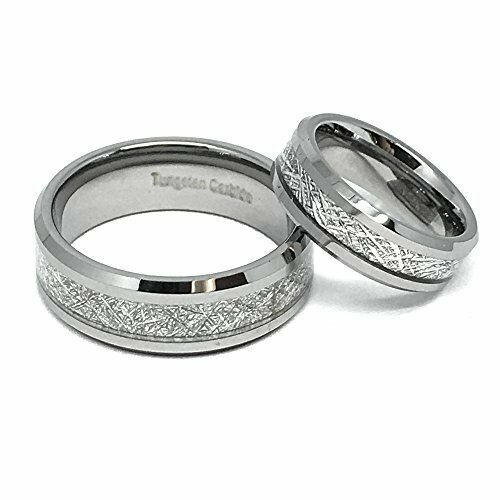 His & Her's 8MM/6MM Tungsten Carbide Meteorite Inlay Wedding Band Ring set
