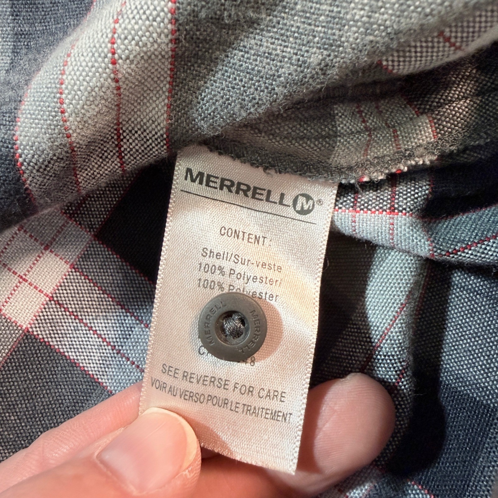 Merrell Plaid Long Sleeve Button Up Hiking Shirt XL Opti-Wick UPF 30+ Outdoor