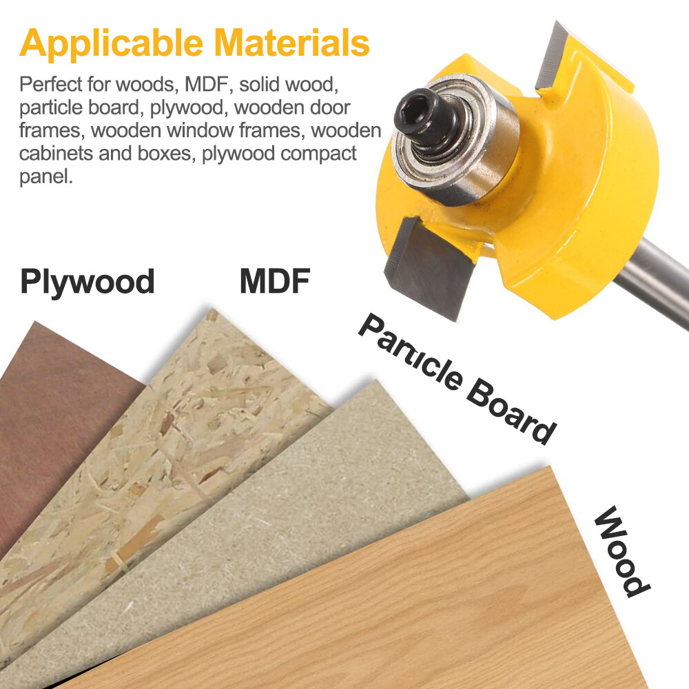 1/4 Inch Shank Rabbet Router Bit Set Interchangeable Bearings Woodworking Cutter