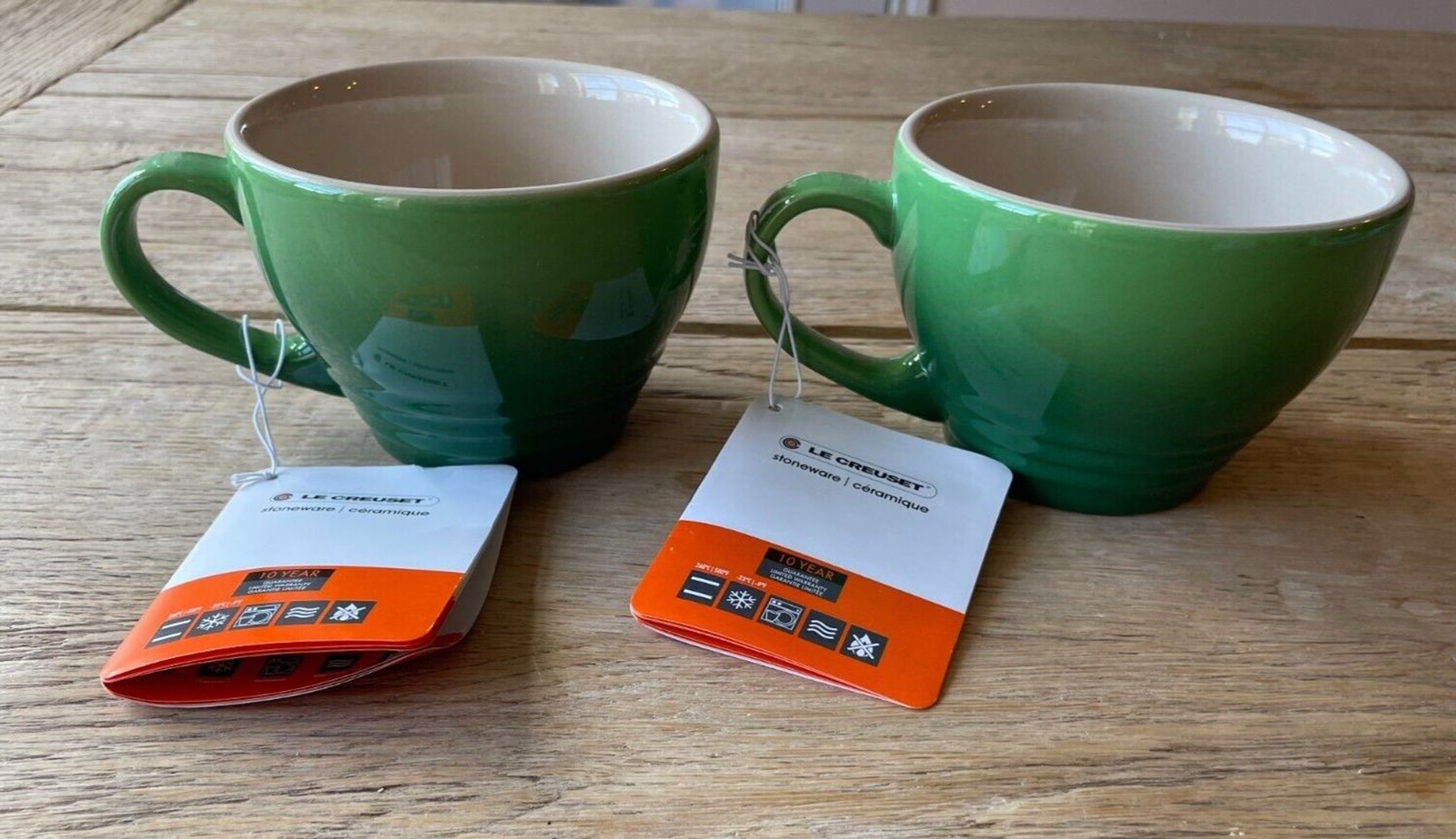 Le Creuset Stoneware Set of 2 Giant Cappuccino Bistro Mug 14 oz Bamboo Green NEW