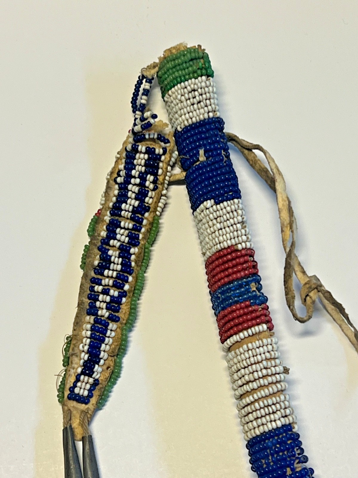 Antique Native American Indian Beaded Awl Case; Tinkle Cones; 1890's