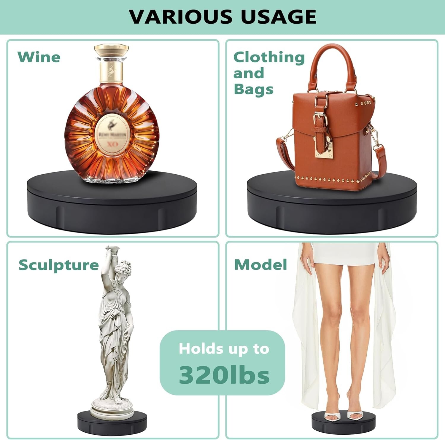 360 Degree Rotating Turntable 320Lbs Capacity for Photography 12 Inch Heavy Duty