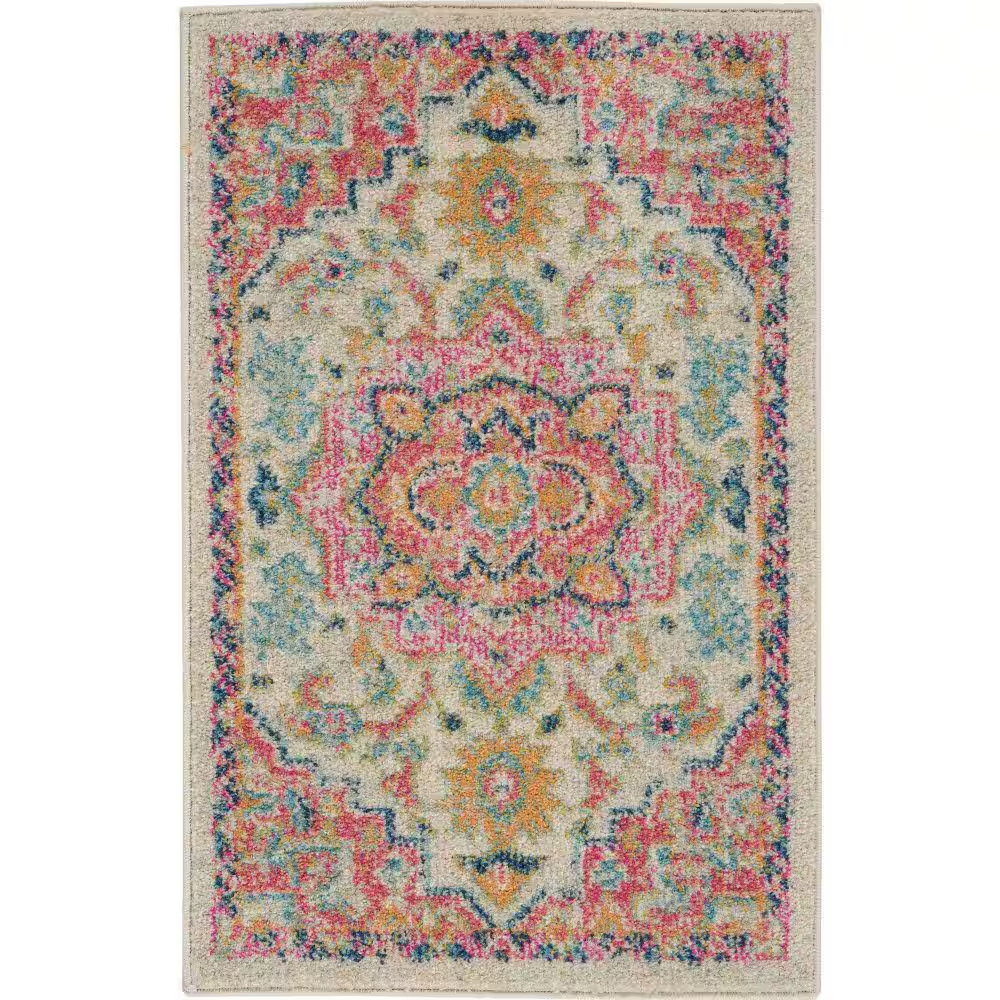 Passion Ivory/Pink Doormat 2 Ft. X 3 Ft. Persian Modern Transitional Kitchen Are