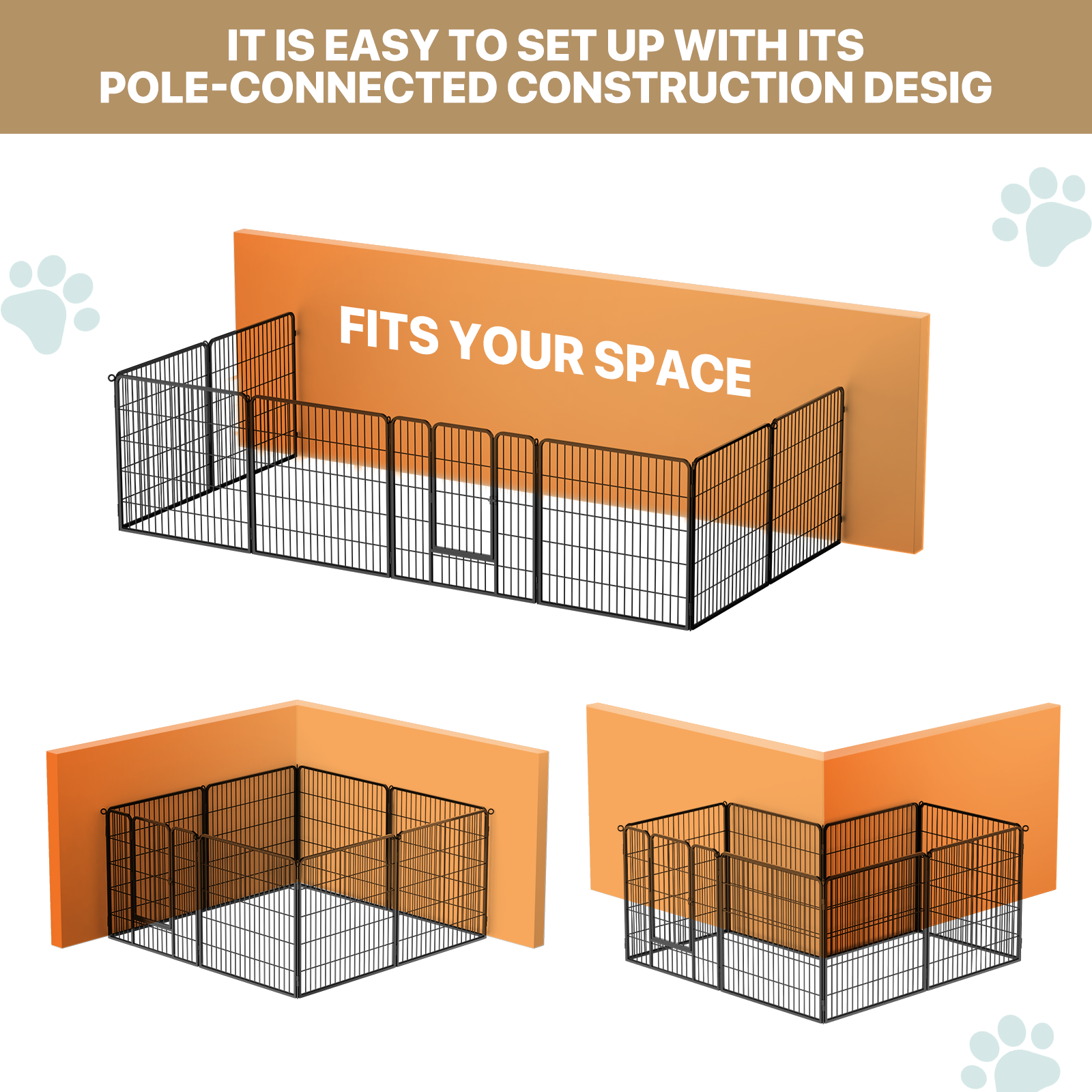 31 Inch Folding Dog Playpen Metal Heavy Duty Pet Dog Exercise Pen 8Panel w/Doors