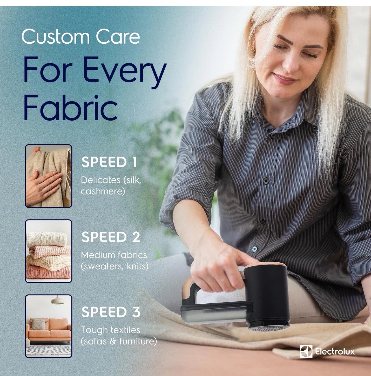 Electrolux Rechargeable Fabric Shaver | 3-Speed Lint Remover for Clothes Black