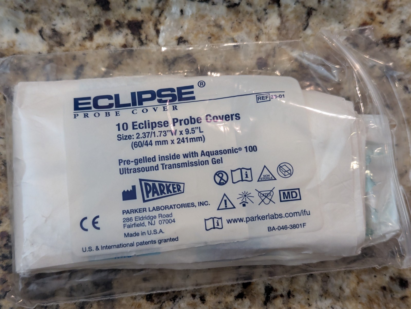 Eclipse 100 Pack 38-01 Ultrasound Probe Covers 2.37/1.73"W x 9.5"L exp: 12/2026