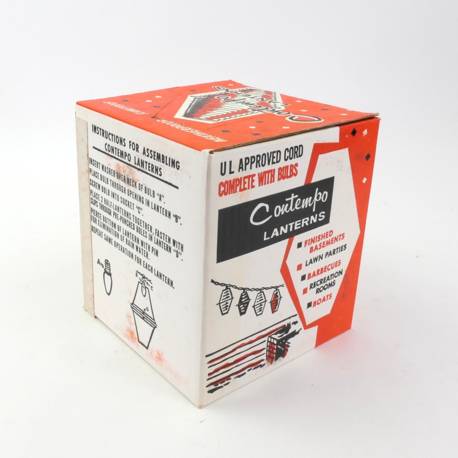 vintage mid century plastic patio lantern tiki string lights new in original box