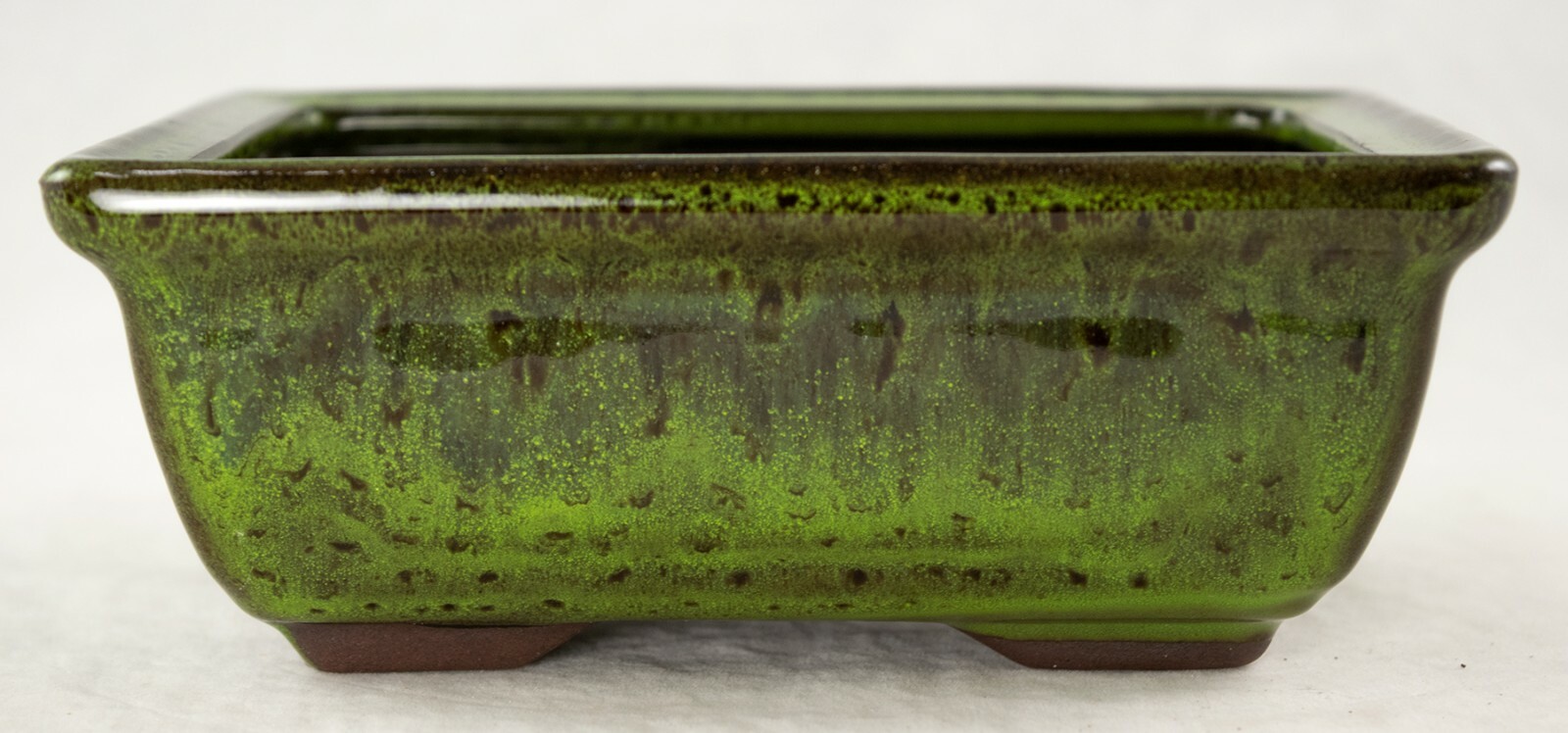 Rectangular Shohin Bonsai, Succulent Pot 6"x 4.5"x 2.25" w / Mesh - Moss Green